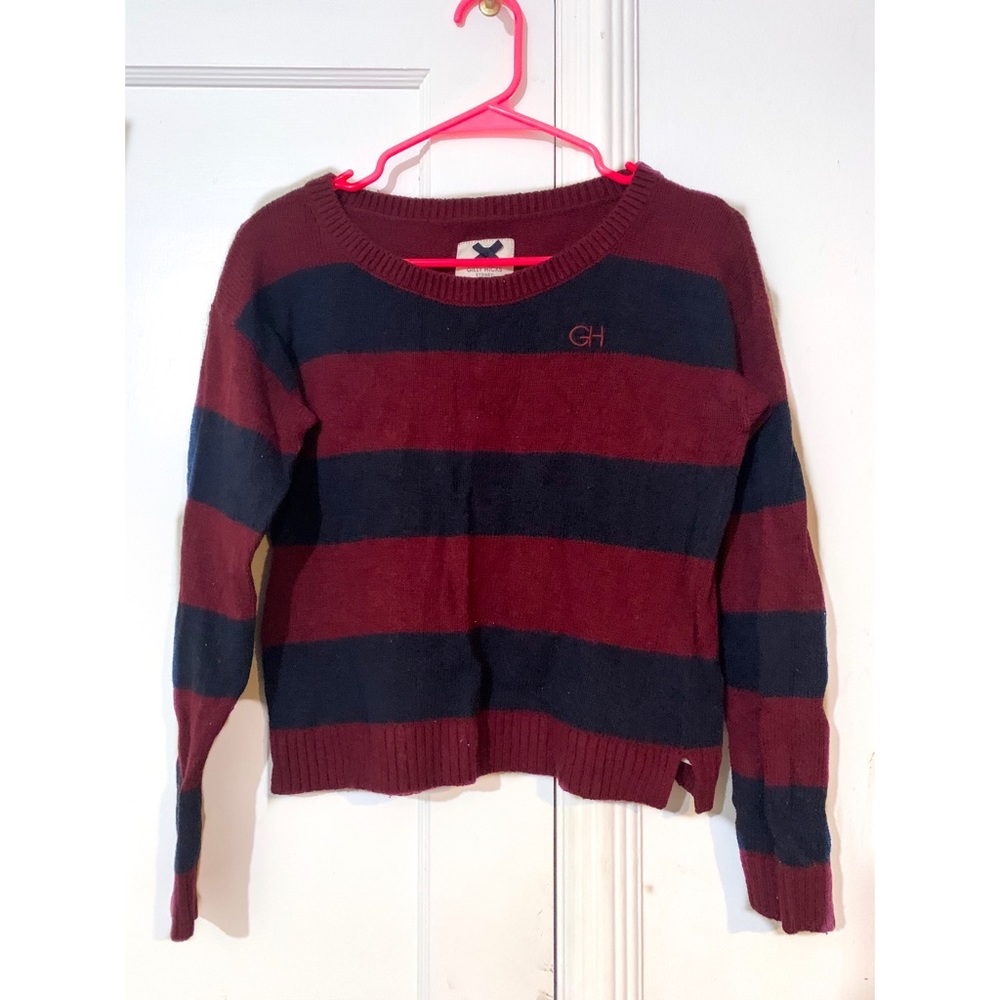 Gilly Hicks M Maroon Striped Cropped Sweater